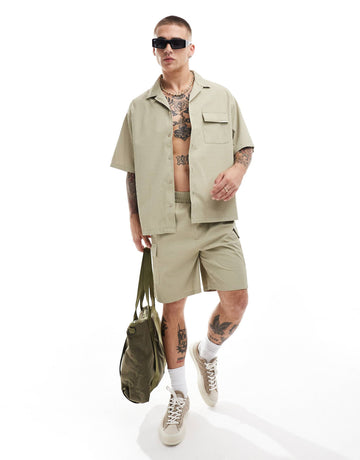 Sixth June co-ord textured shirt beige