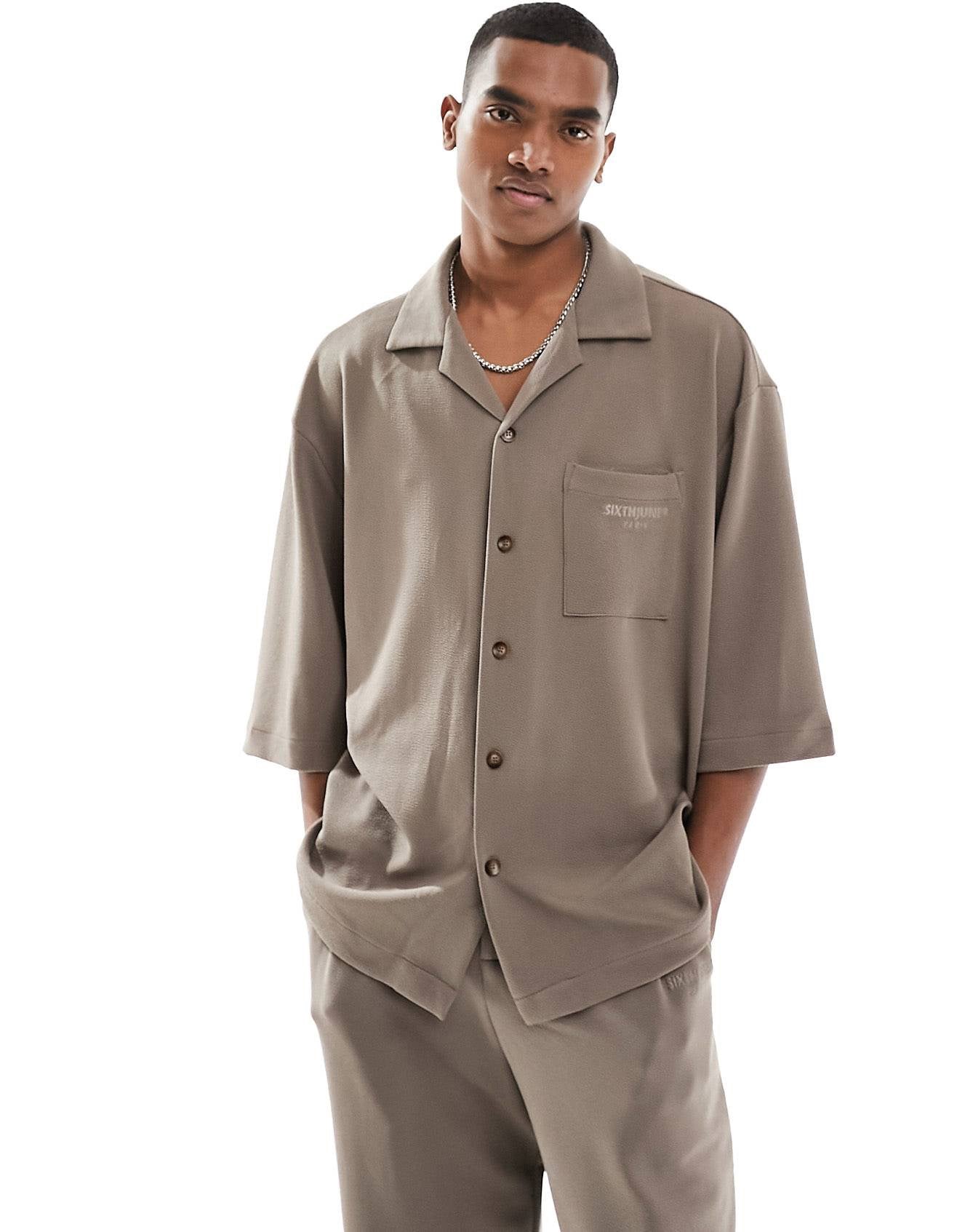 Sixth June co-ord textured shirt brown