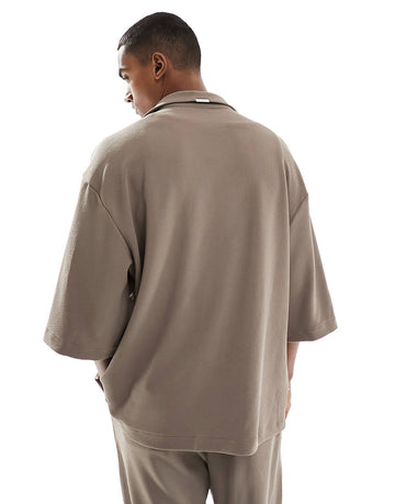 Sixth June co-ord textured shirt brown