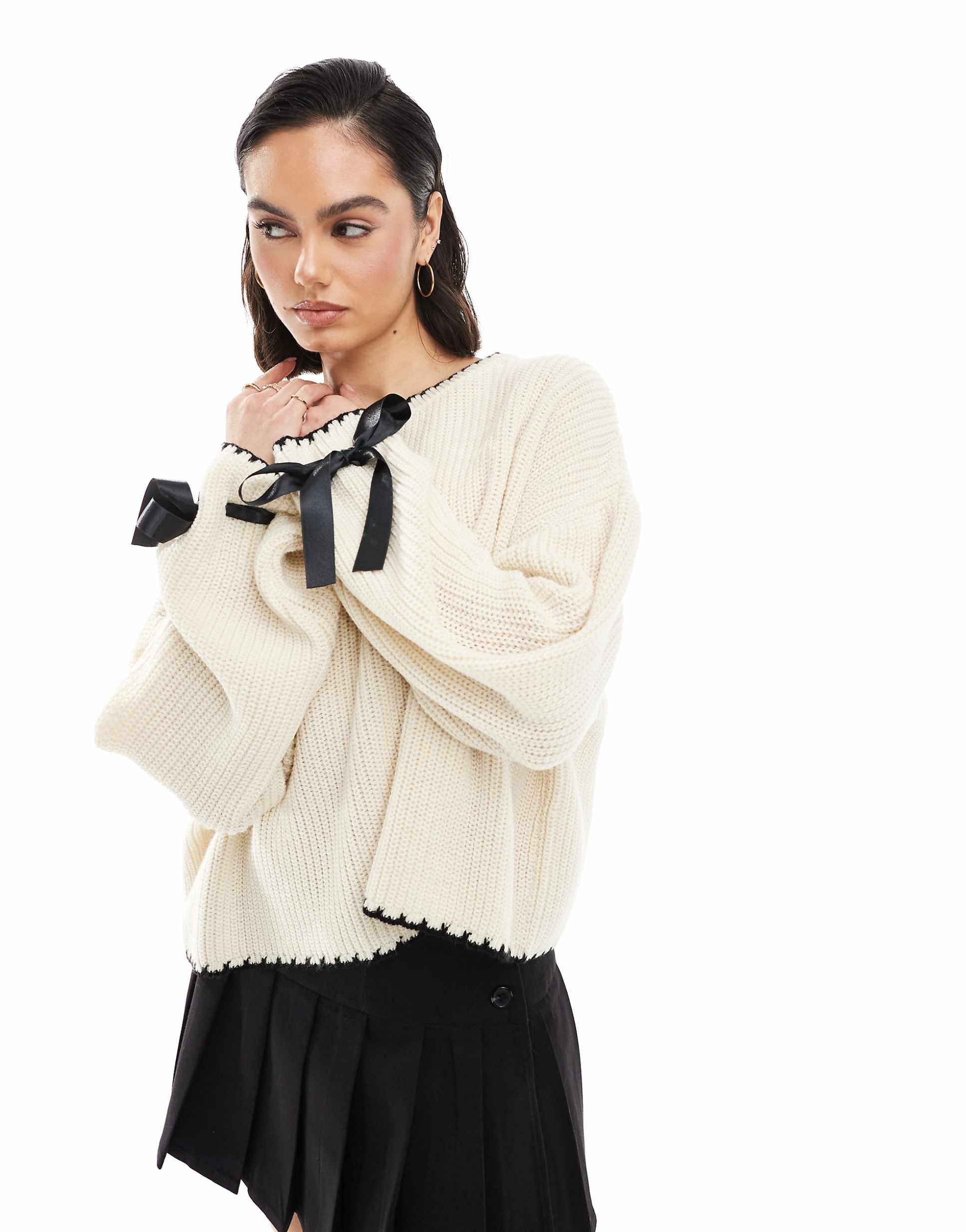 Miss Selfridge satin bow cuff jumper