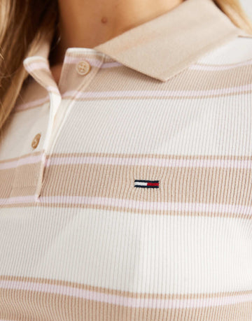 Tommy Jeans rib slim fit polo shirt beige stripe