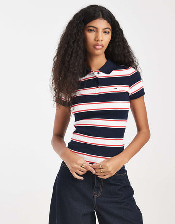 Tommy Jeans rib slim fit polo shirt navy stripe