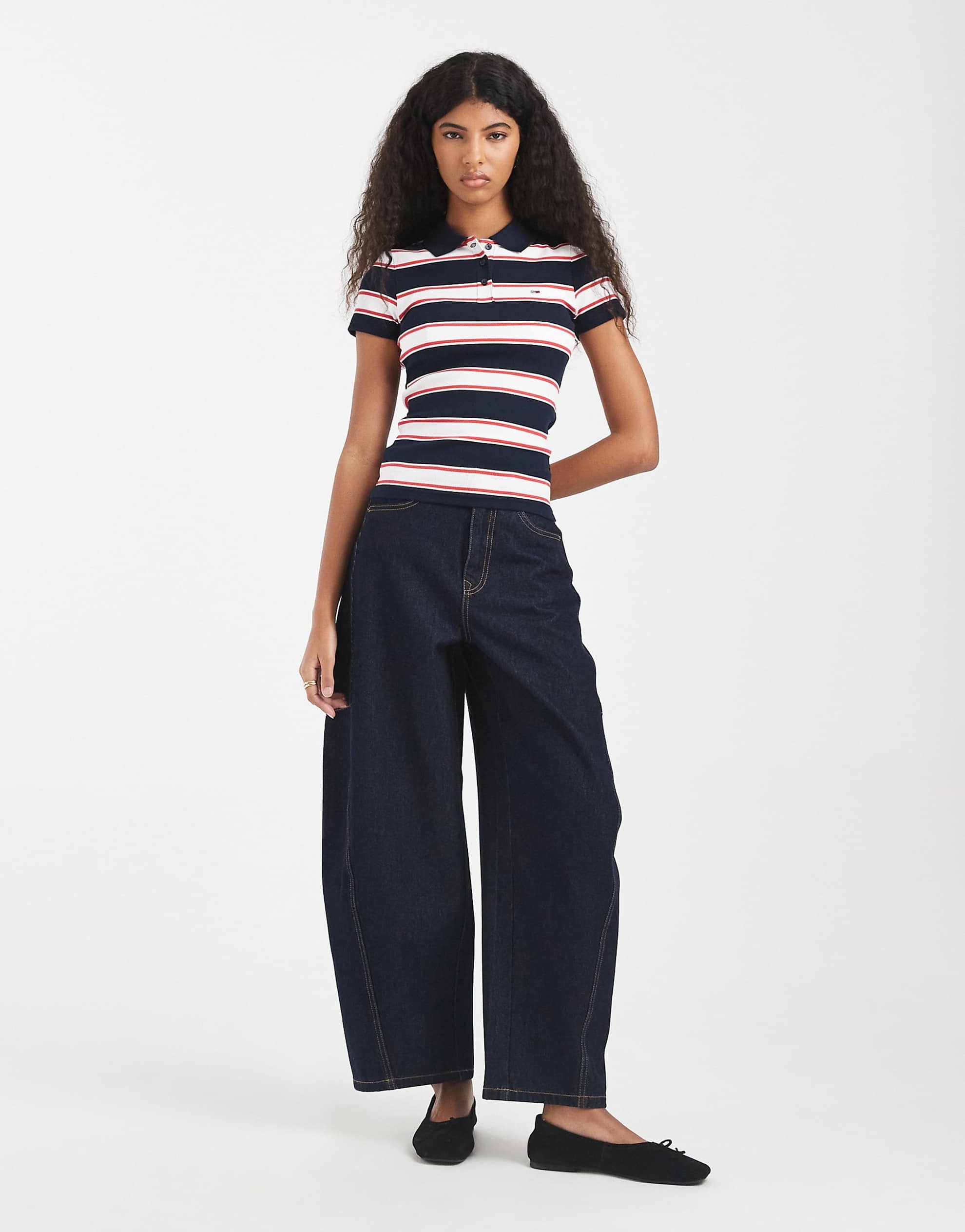 Tommy Jeans rib slim fit polo shirt navy stripe