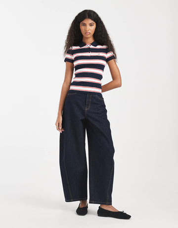 Tommy Jeans rib slim fit polo shirt navy stripe