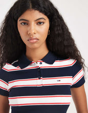Load image into Gallery viewer, Tommy Jeans rib slim fit polo shirt navy stripe
