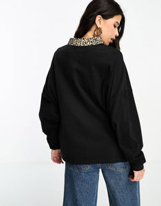 Tommy Jeans oversized long sleeve leopard black