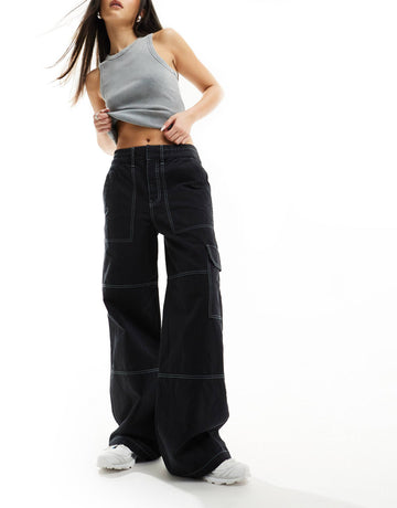 HUGO BLUE wide leg utility trousers black