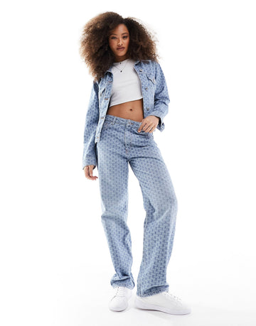 HUGO BLUE burnout wide leg jeans mid blue