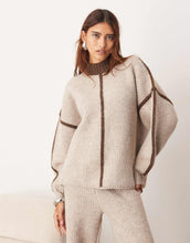 Load image into Gallery viewer, ARRANGE thick rib knit high neck jumper trouser oatmeal chocolate