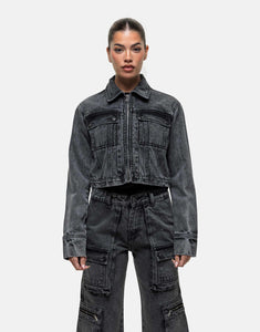 Good For Nothing co-ord cropped denim jacket black acid wash