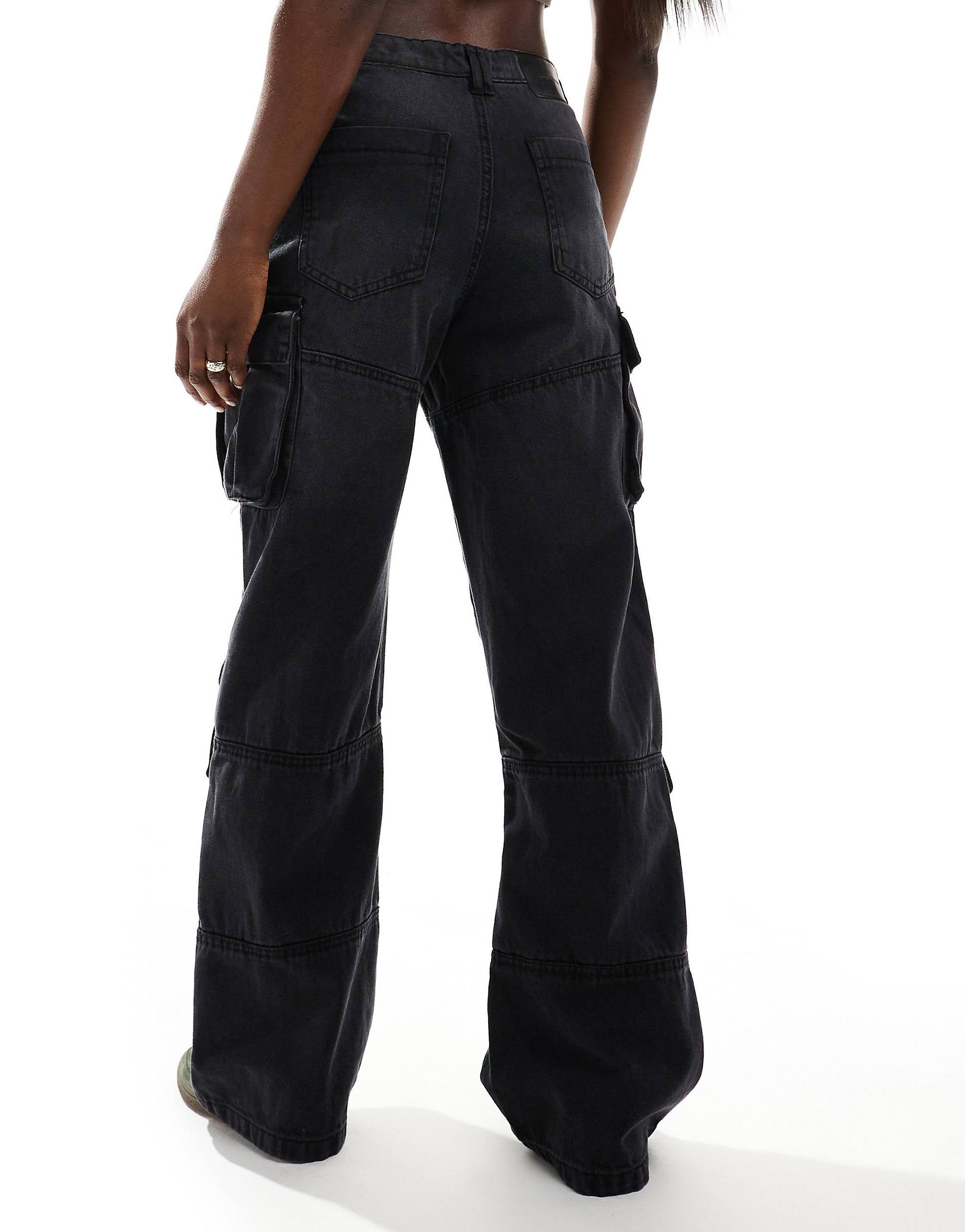 Good For Nothing denim utility baggy fit trousers black