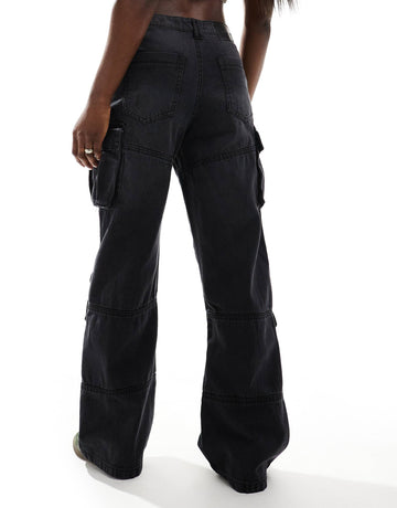 Good For Nothing denim utility baggy fit trousers black
