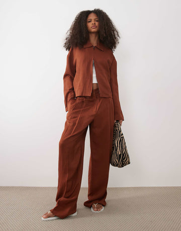 Mango Vbbargen linen mix jacket & trouser co-ord rust