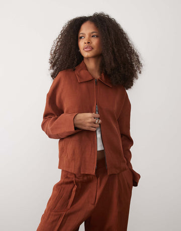 Mango Vbbargen linen mix jacket & trouser co-ord rust