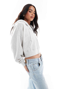 Hollister boxy cropped zip through hoodie grey