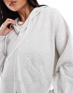 Hollister boxy cropped zip through hoodie grey