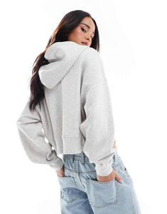 Hollister boxy cropped zip through hoodie grey