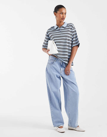 AWARE short sleeve polo top blue brown stripe