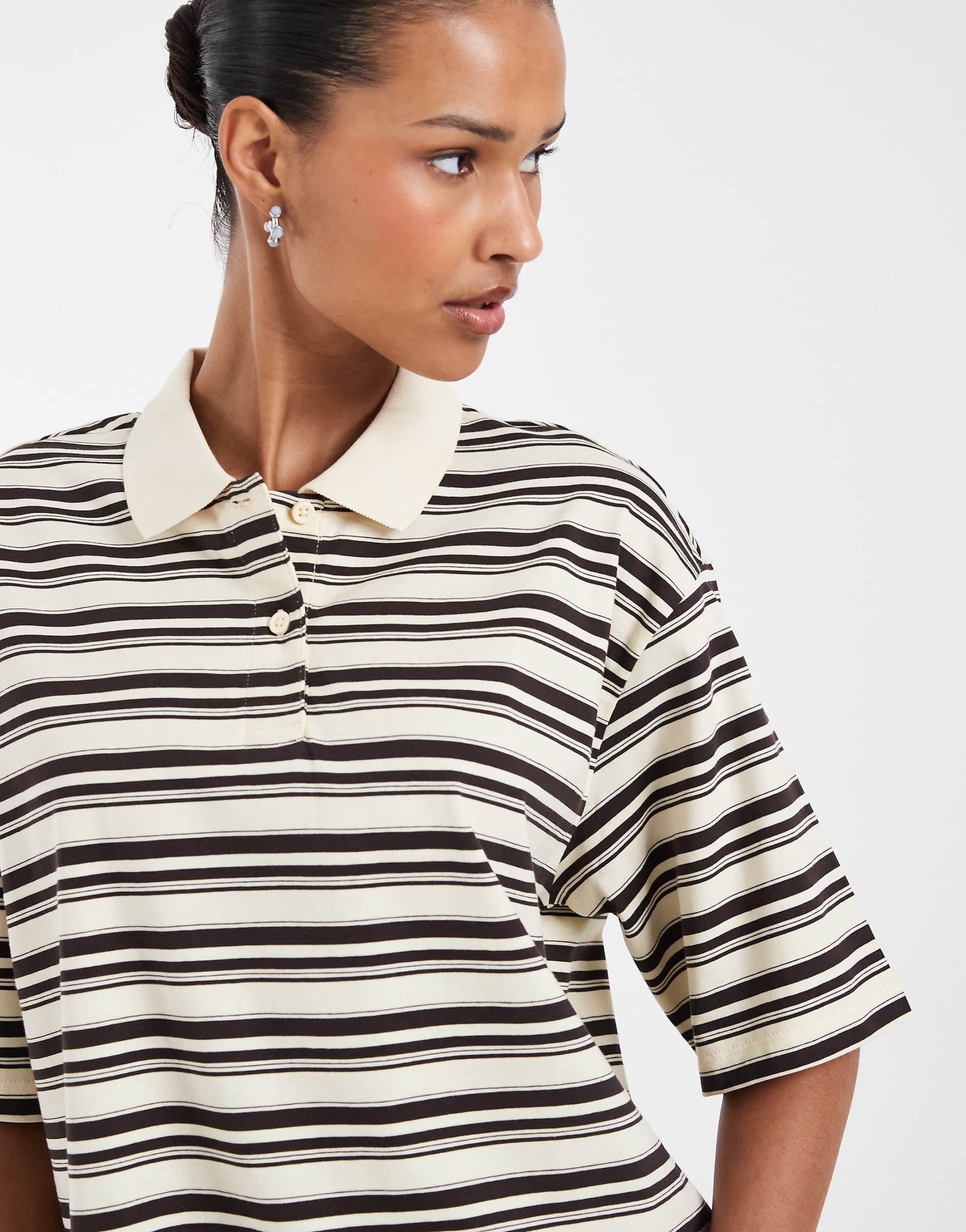AWARE short sleeve polo top yellow brown stripe