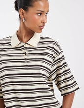 Load image into Gallery viewer, AWARE short sleeve polo top yellow brown stripe
