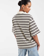 Load image into Gallery viewer, AWARE short sleeve polo top yellow brown stripe