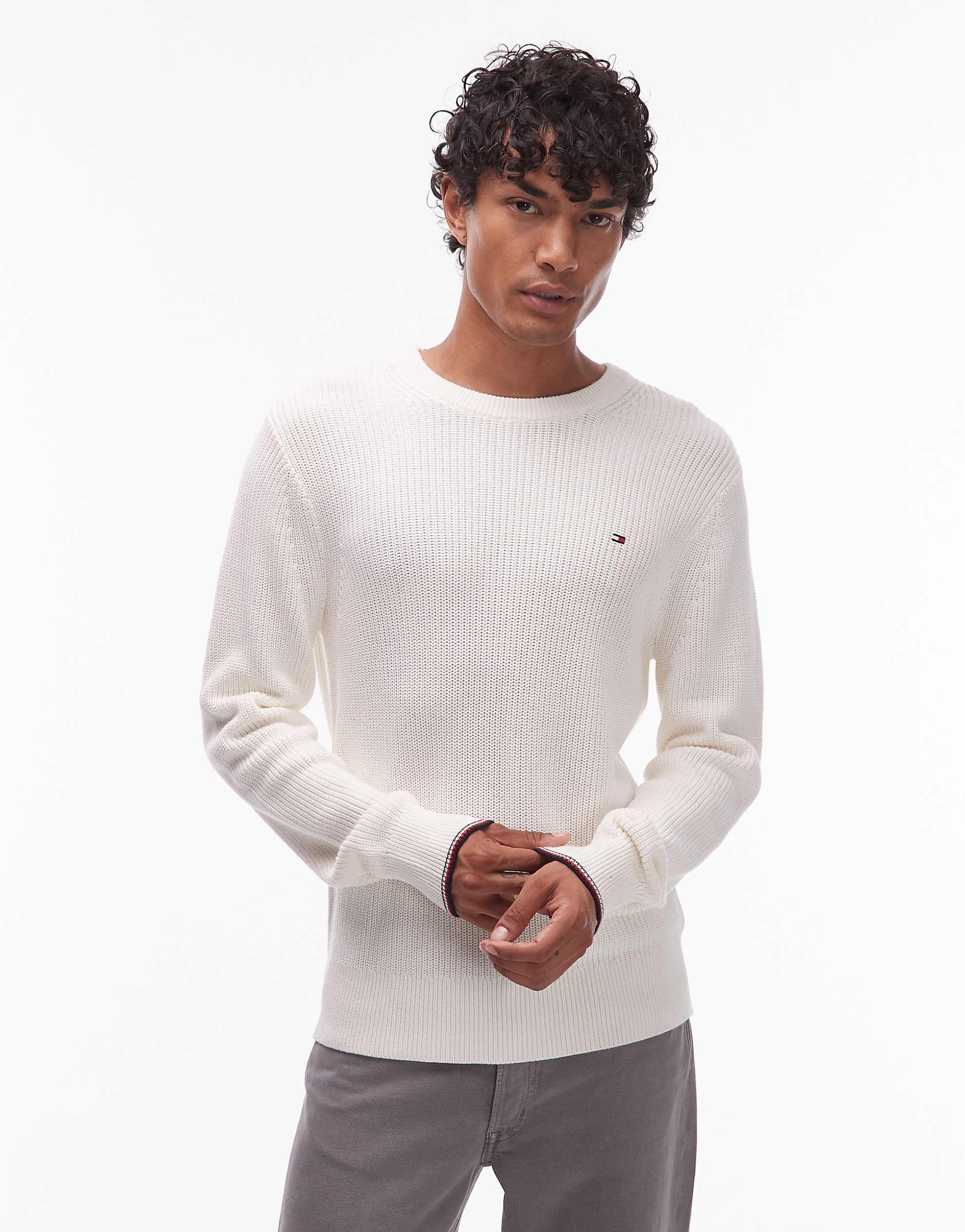 Tommy Hilfiger tipped crew neck jumper off white