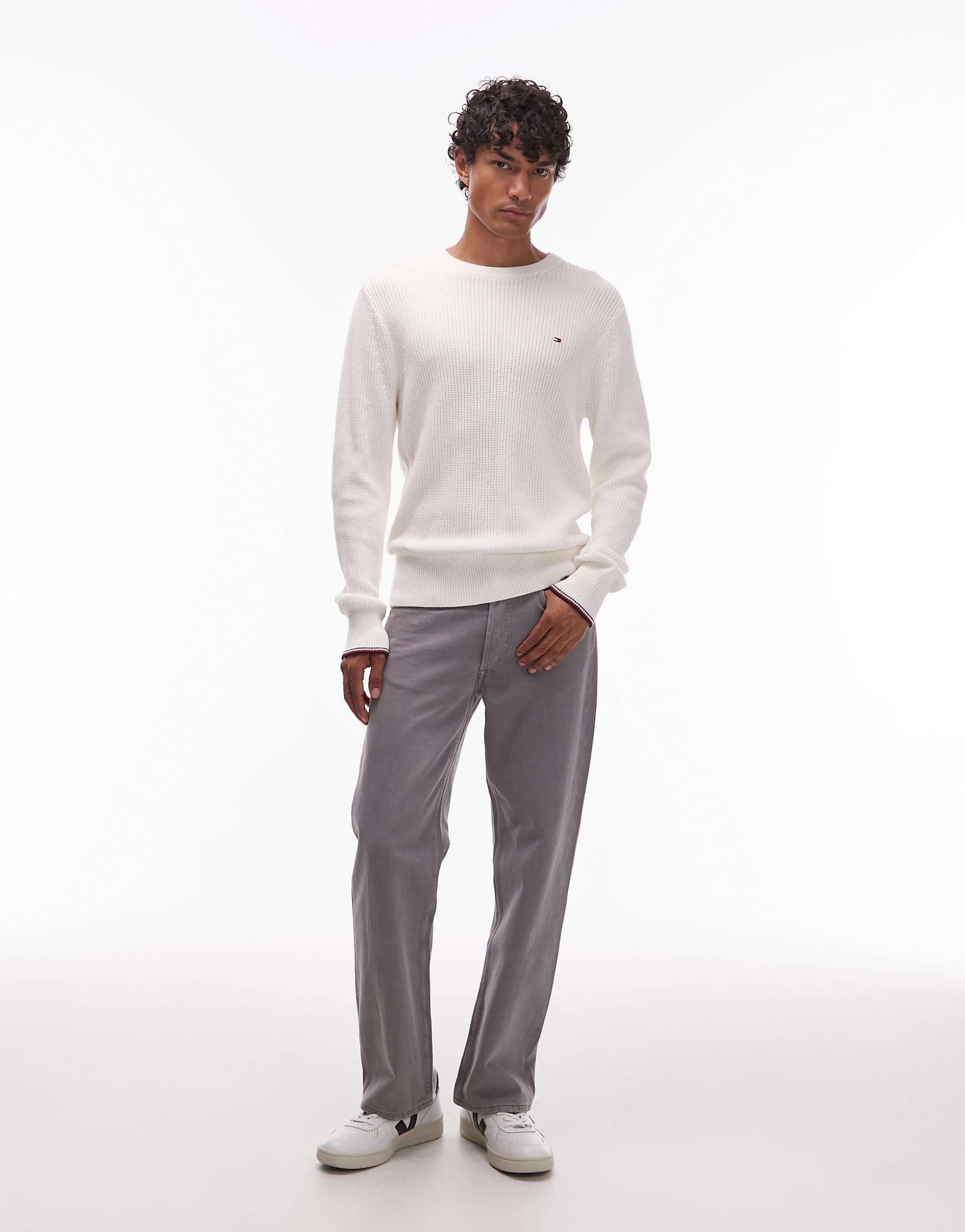 Tommy Hilfiger tipped crew neck jumper off white