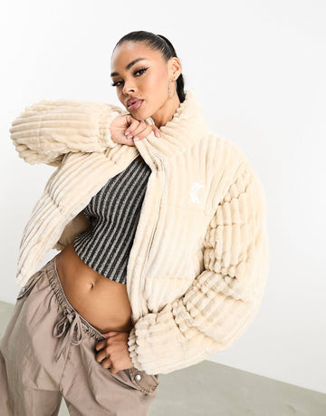Karl Kani retro cropped puffer jacket beige corduroy