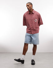 Load image into Gallery viewer, DESIGN oversized check shirt chest embroidery red