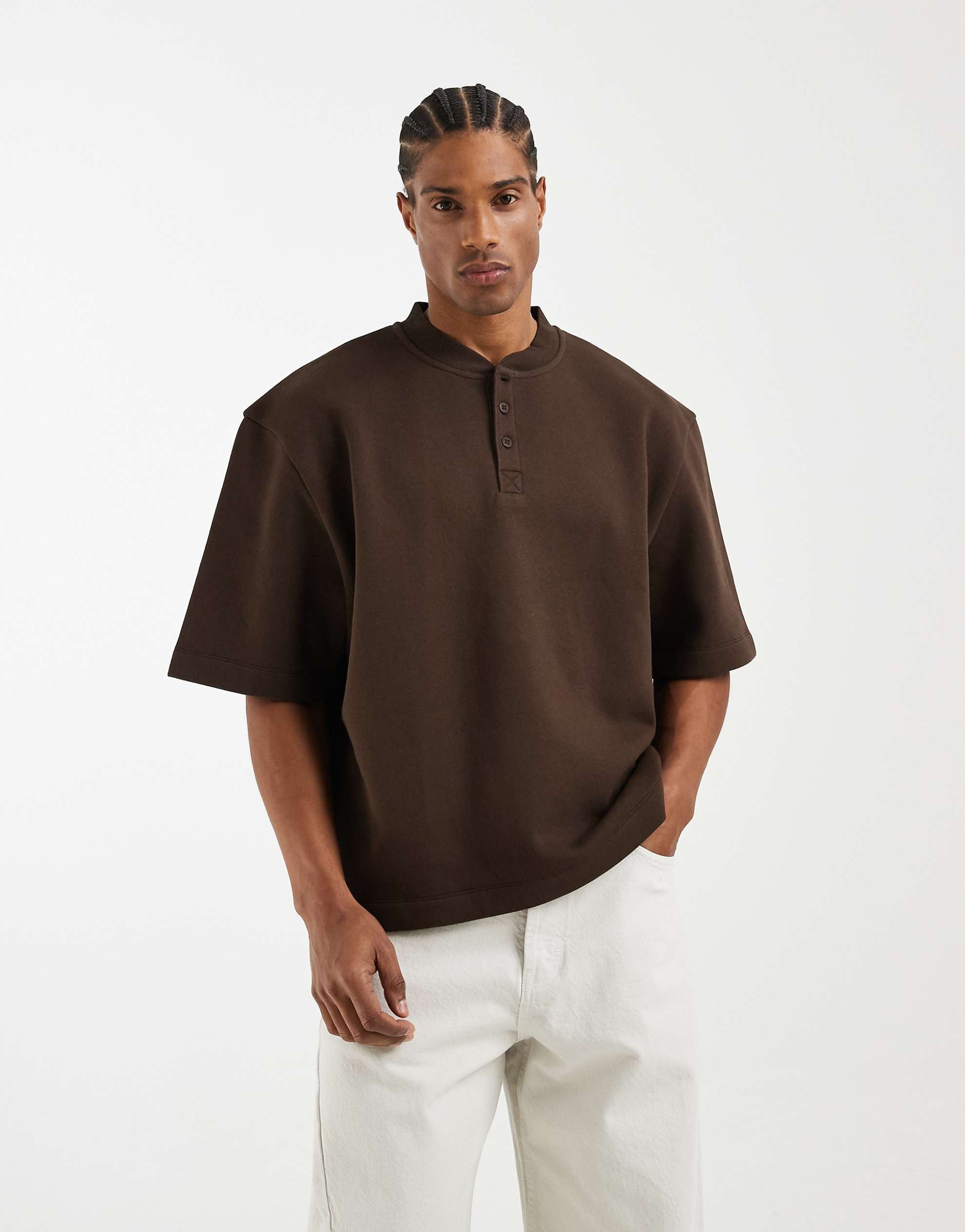 DESIGN relaxed henley 3/4 sleeve brown