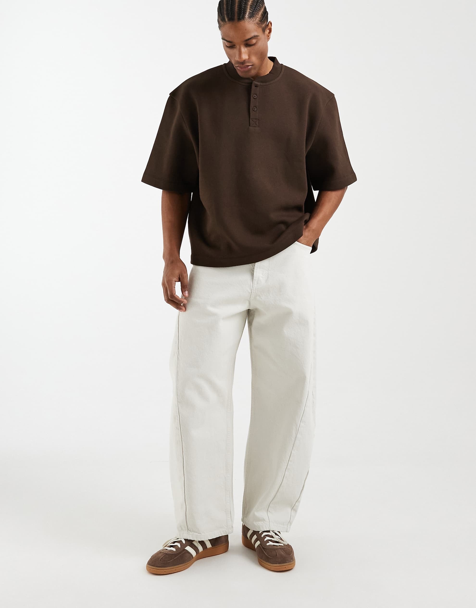 DESIGN relaxed henley 3/4 sleeve brown