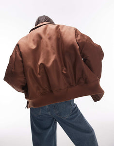 Twill nylon bomber jacket chocolate