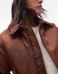 Twill nylon bomber jacket chocolate