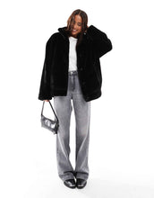 Load image into Gallery viewer, Miss Selfridge faux fur oversized bomber jacket black