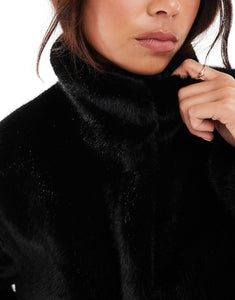 Miss Selfridge faux fur oversized bomber jacket black