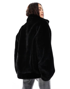 Miss Selfridge faux fur oversized bomber jacket black