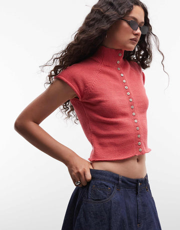 Reclaimed Vintage button through tank raspberry