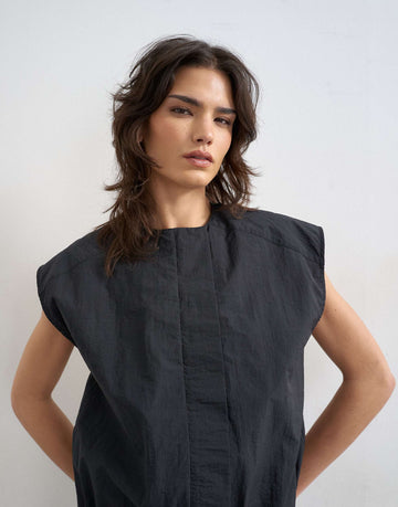 Topshop soft zip through structured shoulder top black