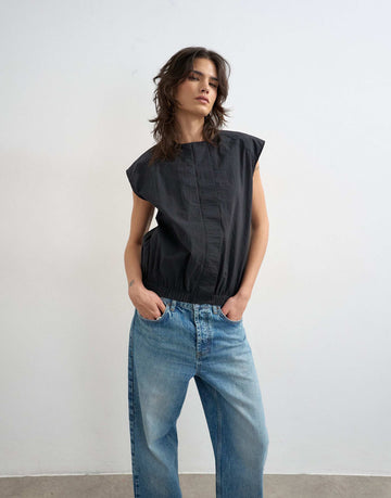 Topshop soft zip through structured shoulder top black