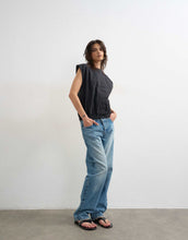 Load image into Gallery viewer, Topshop soft zip through structured shoulder top black