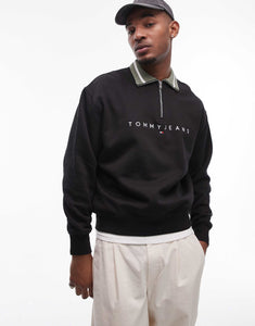 Tommy Jeans linear logo half zip sweatshirt black