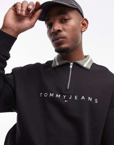 Tommy Jeans linear logo half zip sweatshirt black