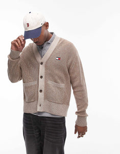 Tommy Jeans badge logo knitted two tone cardigan brown