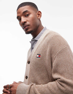 Tommy Jeans badge logo knitted two tone cardigan brown