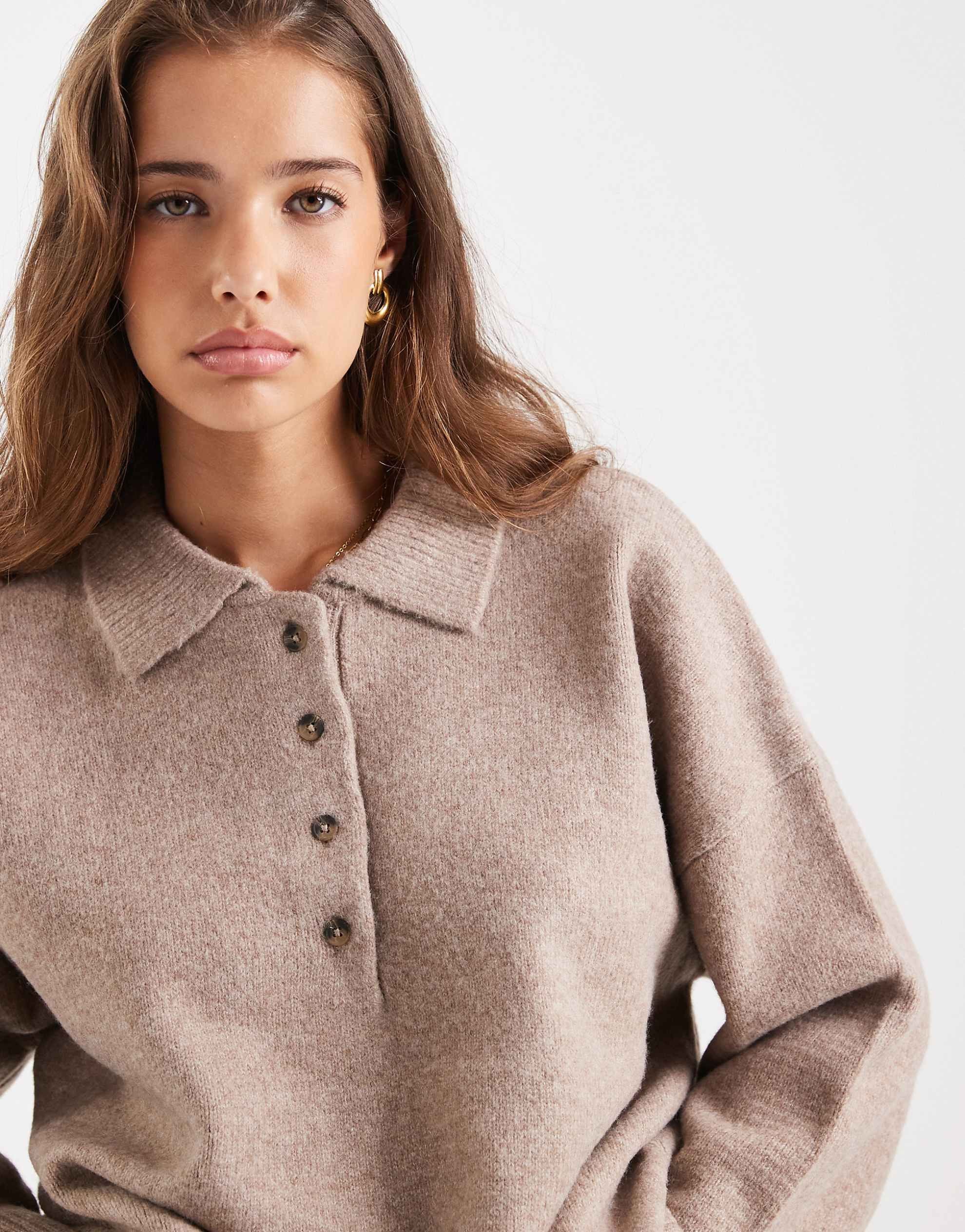 DESIGN knitted compact polo shirt mushroom