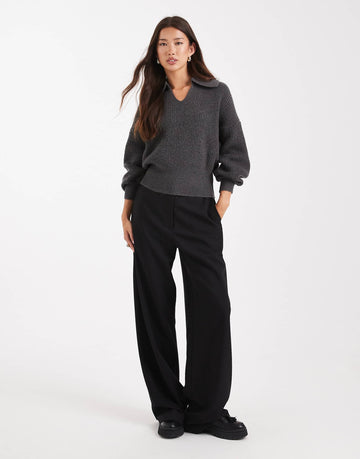 DESIGN polo fisherman rib waisted detail charcoal