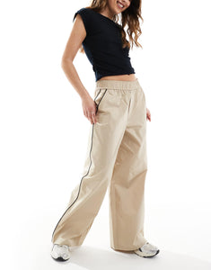 ONLY contrast piping wide leg trousers beige