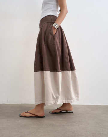Topshop denim barrel seamed maxi skirt tobacco ecru