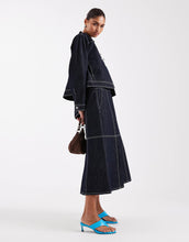 Load image into Gallery viewer, JJXX midi contrast stitch denim midaxi skirt dark blue