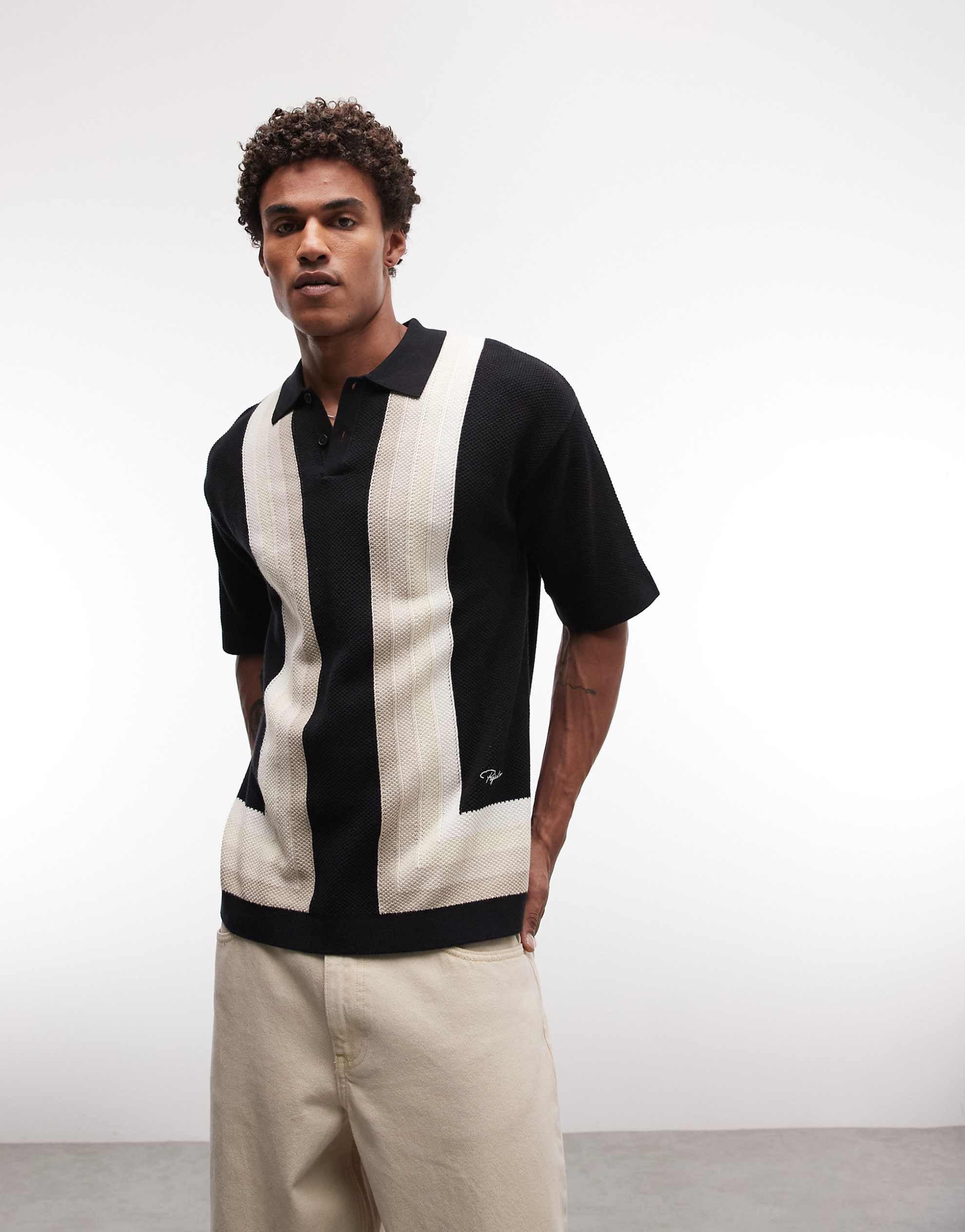 Pegador tellero pique knit polo shirt black multi